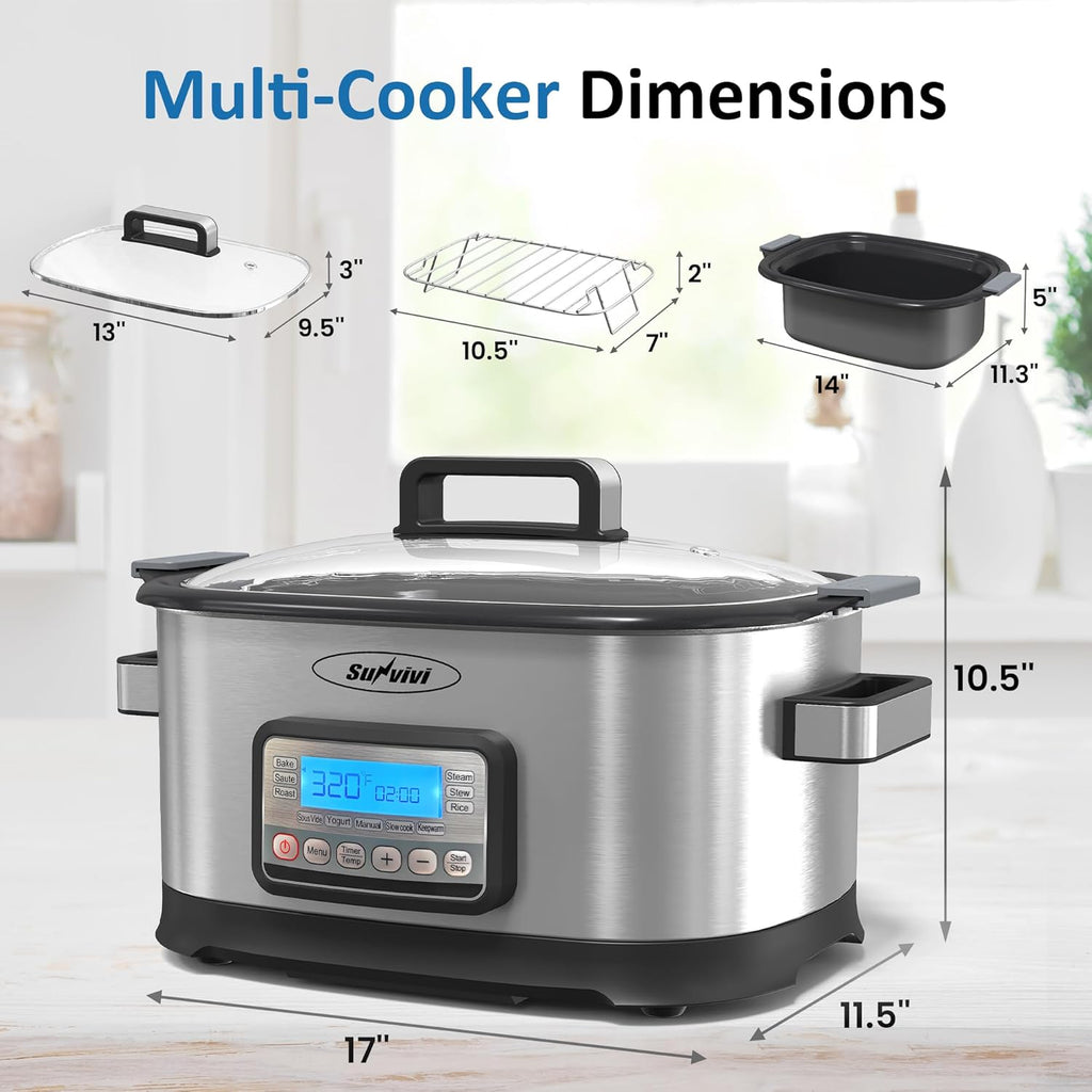 11-in-1 Multi Cooker 6.5QT, Programmable slow cooker with Nonstick Removable Pot, Digital Display, Adjustable Temp & Time for Slow Cook, Saute, Steam, Rice, Yogurt, Warmer