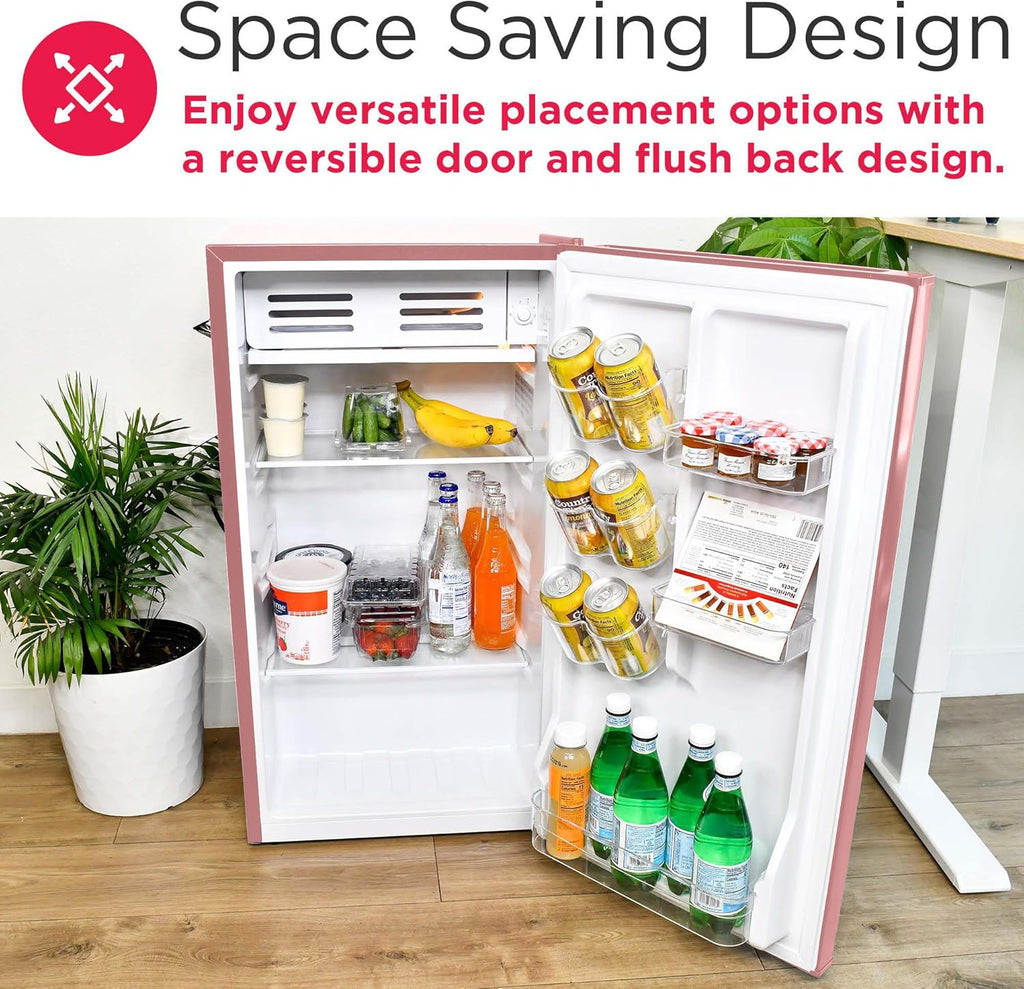 Frigidaire EFR376 Retro Bar Fridge Refrigerator with Side Bottle Opener, 3.2 cu. Ft, Pink/Coral