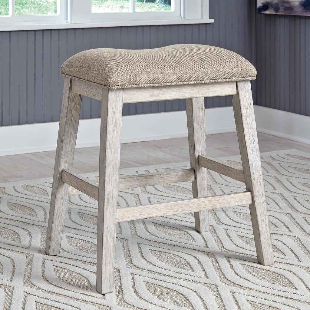 Signature Design by Ashley Skempton Modern 24" Counter Height Upholstered Barstool, 2 Count, Grayish White