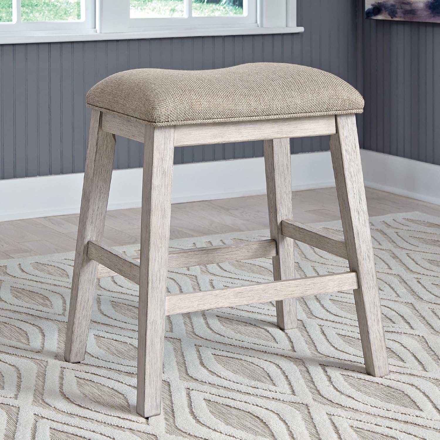 Signature Design by Ashley Skempton Modern 24" Counter Height Upholstered Barstool, 2 Count, Grayish White