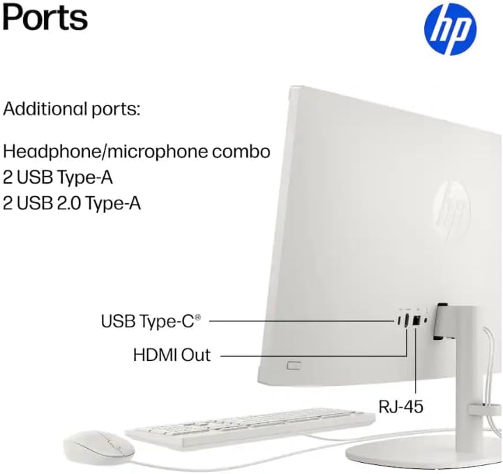 HP 22" All-in-One Desktop Computer, 8GB DDR5 RAM, 128GB UFS Storage,13th Gen Intel Quad-Core CPU, FHD VA Display, WiFi 6, Bluetooth 5.3, RJ45, USB-C (10Gbps), UHD Graphics, 720p Cam, Cashmere White