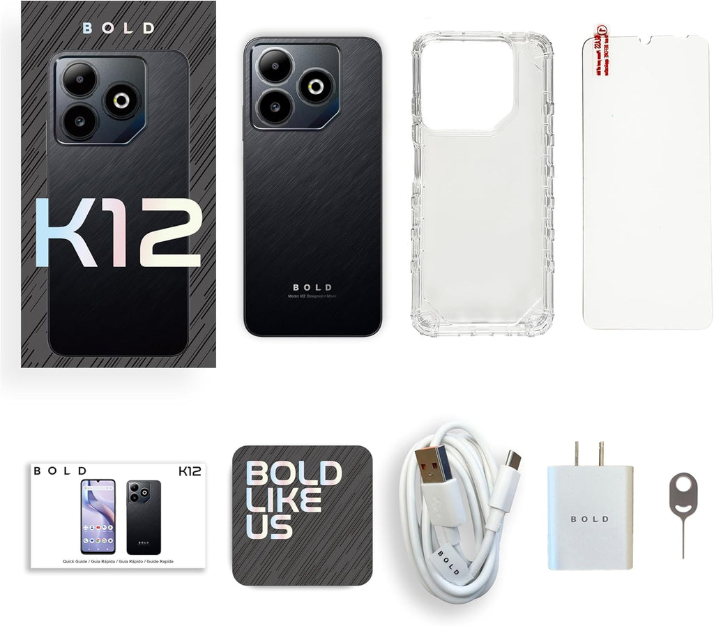 Bold K12 | 2025 | Unlocked | 6.8” HD+ 120Hz Infinity Display | 50MP Main + 8MP Selfie Cameras | 128GB Internal Storage | US Version | US Warranty | Black Blue