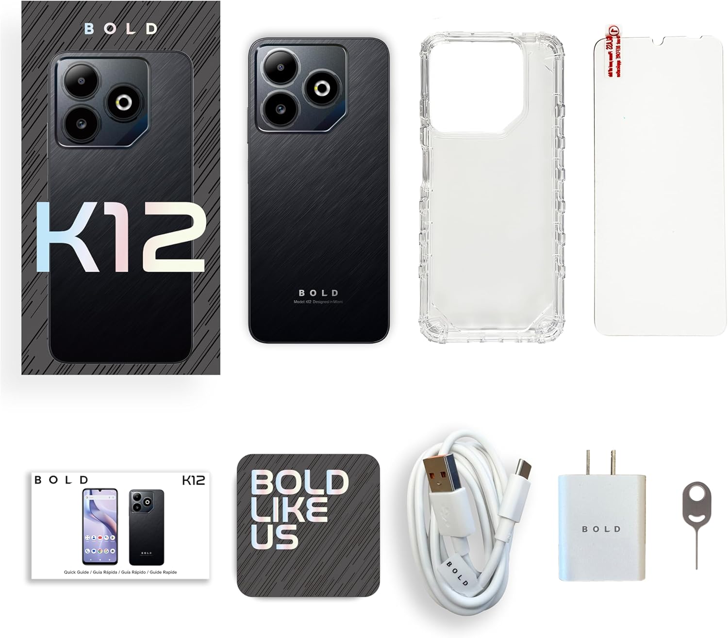 Bold K12 | 2025 | Unlocked | 6.8” HD+ 120Hz Infinity Display | 50MP Main + 8MP Selfie Cameras | 128GB Internal Storage | US Version | US Warranty | Black Blue