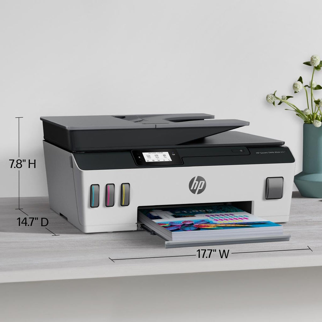 HP Smart Tank Plus 651 Wireless All-in-One Printer, Ink Tank Printer-for-Home Use, 2 Years of Ink Included Auto Document Feeder, Mobile Print, Scan, Copy, Fax, an EcoTank Alternative (7XV38A)