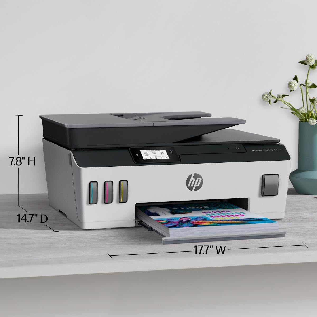 HP Smart Tank Plus 651 Wireless All-in-One Printer, Ink Tank Printer-for-Home Use, 2 Years of Ink Included Auto Document Feeder, Mobile Print, Scan, Copy, Fax, an EcoTank Alternative (7XV38A)