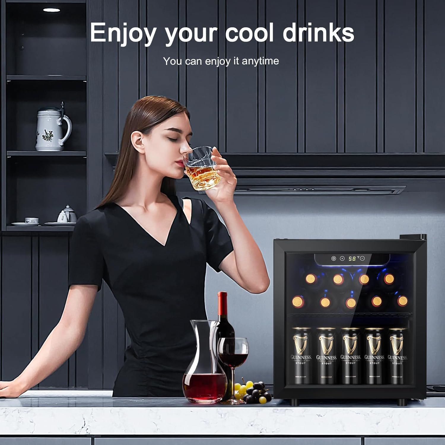 Antarctic Star 12 Bottle Wine Cooler Beverage Refrigerator Mini Fridge Clear Glass Door Quiet Counter Top Cellar for Beer Soda Bar 1.31 cu.ft
