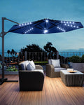 GarveeLife 10FT Patio Umbrella Outdoor Solar LED Large Cantilever Umbrella Market Sun Shade Windproof Offset Umbrella with 360-Degree Rotation for Garden Deck Pool Patio