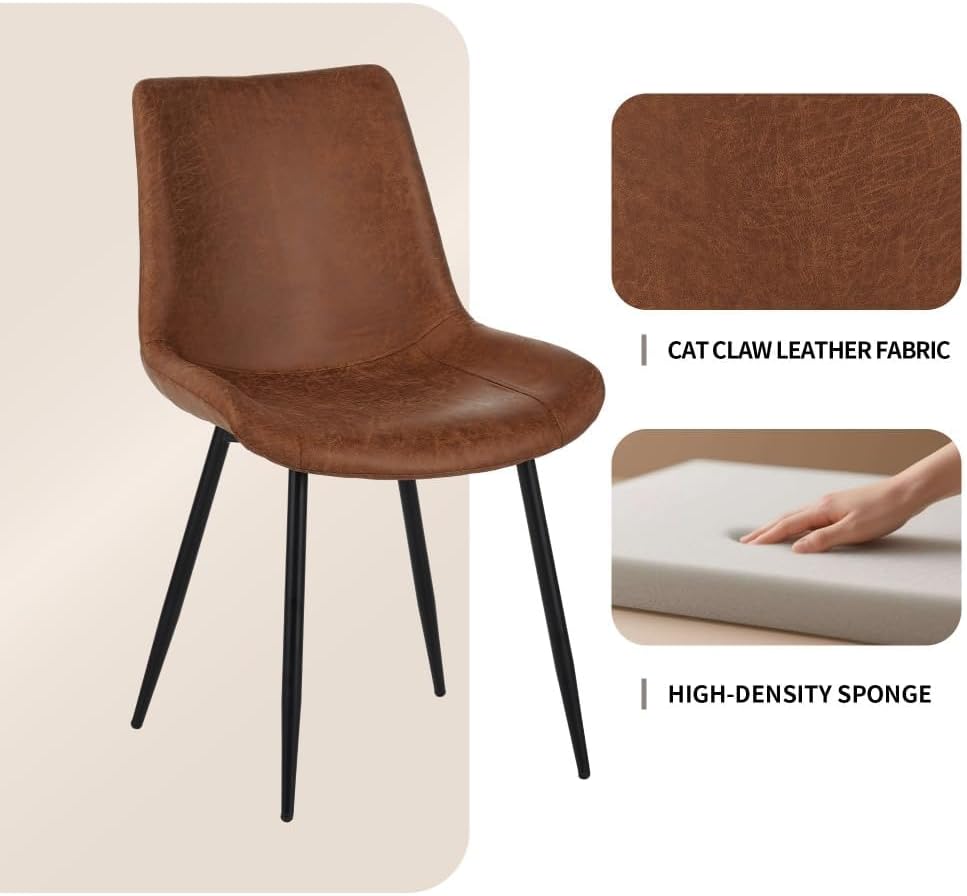 Upholstered Dining Chairs Set of 4, Water-Resistant PU Leather Kitchen Chairs with 300lb Capacity for Dining Room, Office, Coffee Shop, Brown