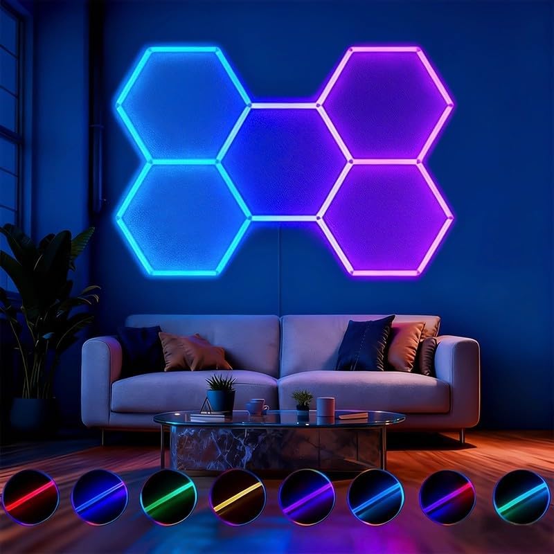 RGB LED Hexagon Garage Lighting Honeycomb Lamps 110-265V for Car Wash Repair Workshop Decor Ceiling Lighting LED Hexagon Lights for Gym Bar Gaming Room, Smart App,Remote Control