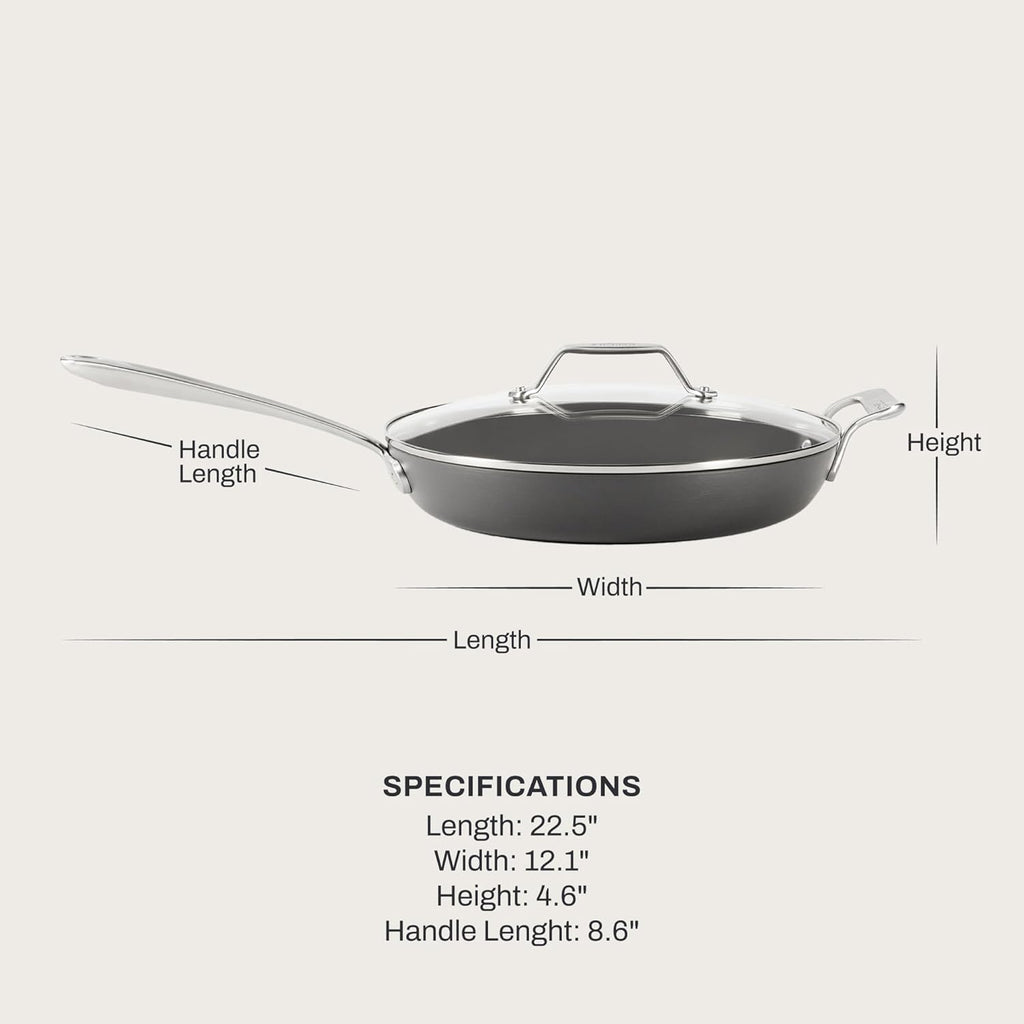 All-Clad HA1® Ceramic Nonstick, Frying Pan Set with Lid, 12 inch - Oven Safe up to 450° & Compatible with All Stovetops (Gas, Electric & Induction), Light Grey