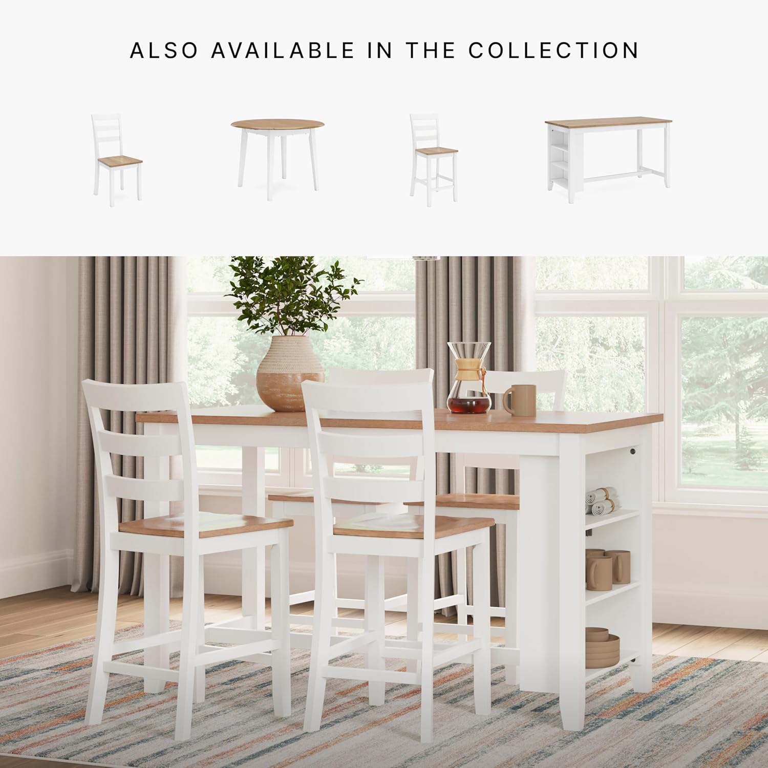 Signature Design by Ashley Gesthaven Solid Wood Frame Counter Height Barstool, Set of 2, White/Natural
