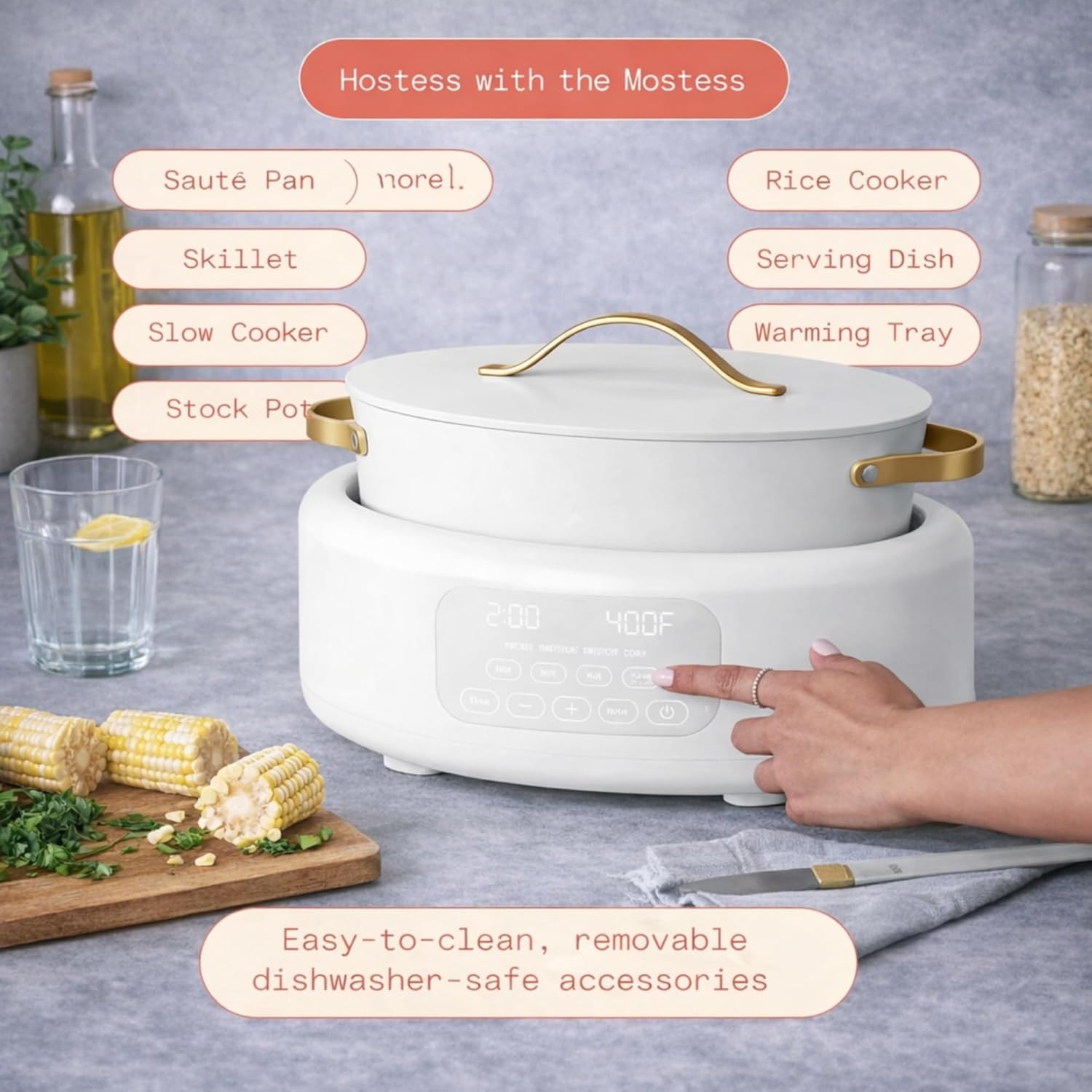Slow Cook 6 Quart Electric Multi Cooker 10 in 1 with Programmable Touch Display, Slow Cook Sear Steam