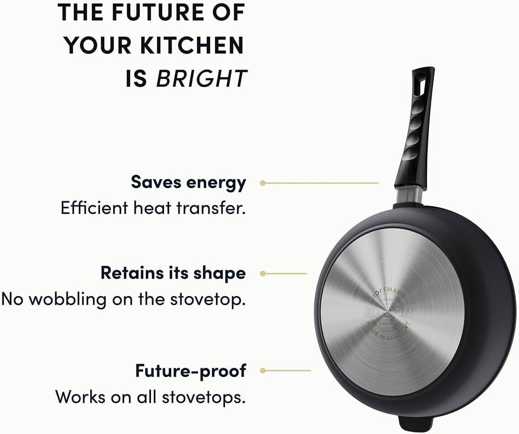Hoffmann 11" BEST Nonstick Frying Pan with Lid – PFAS-Free, Made in Germany, High-Sided Premium Skillet, Removable Handle, Induction Ready, Heavy Cast Aluminum (StonIQ Series)