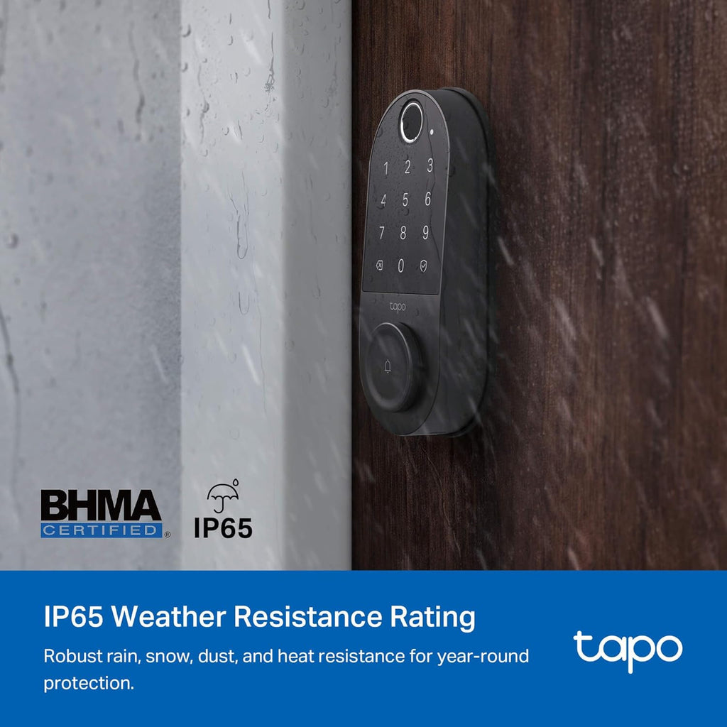 Tapo Smart Wi-Fi Door Lock, Deadbolt | Keyless Entry, Fingerprint Recognition, Touchscreen Keypad & in-App Monitoring with Scheduled Access|1-Year Rechargeable Battery | BHMA Grade 2 | DL110