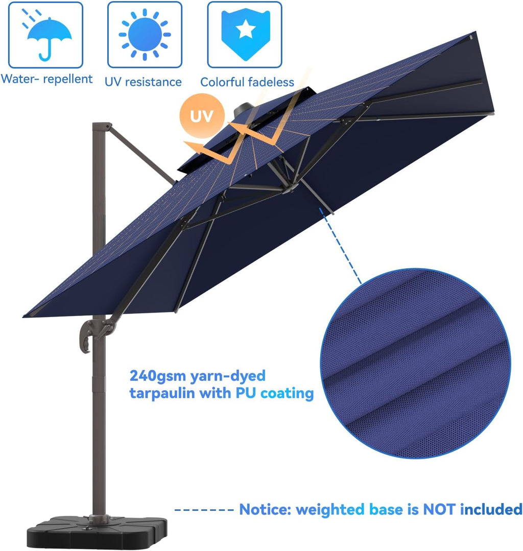 10x13FT Cantilever Outdoor Patio Umbrellas, Double Top Large Rectangle Umbrella, Heavy Duty 360° Rotation Offset Outdoor Sun Shade Umbrella for Garden Deck Pool Backyard Patio, Navy Blue