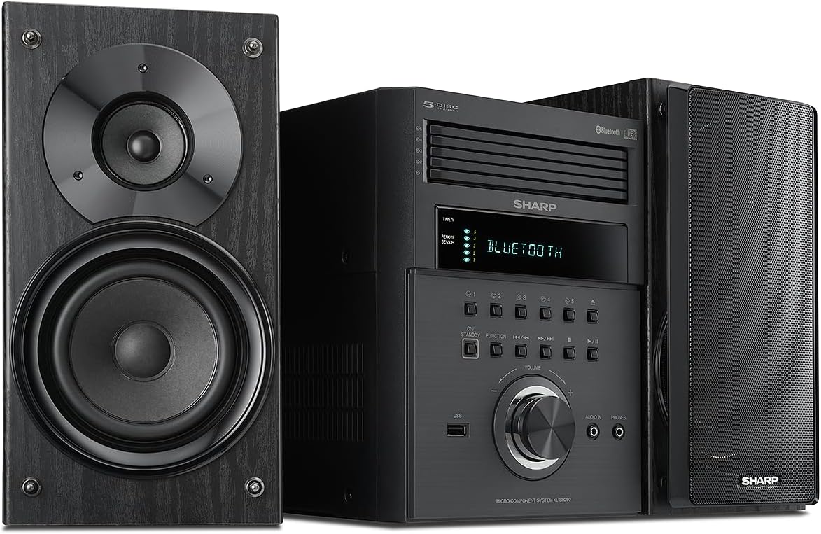 Sharp XL-BH250 Sharp 5-Disc Micro Shelf Executive Speaker System with Bluetooth, USB Port for MP3 Playback, AM/FM, Audio in for Digital Players