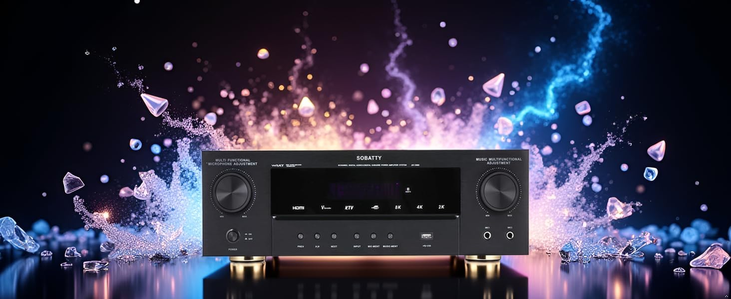 Stereo Receivers,5.1 Channels Audio Amplifier with HDMI,Optical/Coaxial,Bluetooth/USB,RCA,AC-3 Input,Subwoofer Output for Karaoke,Home,Theater Speakers(Non-Dolby/DTS)