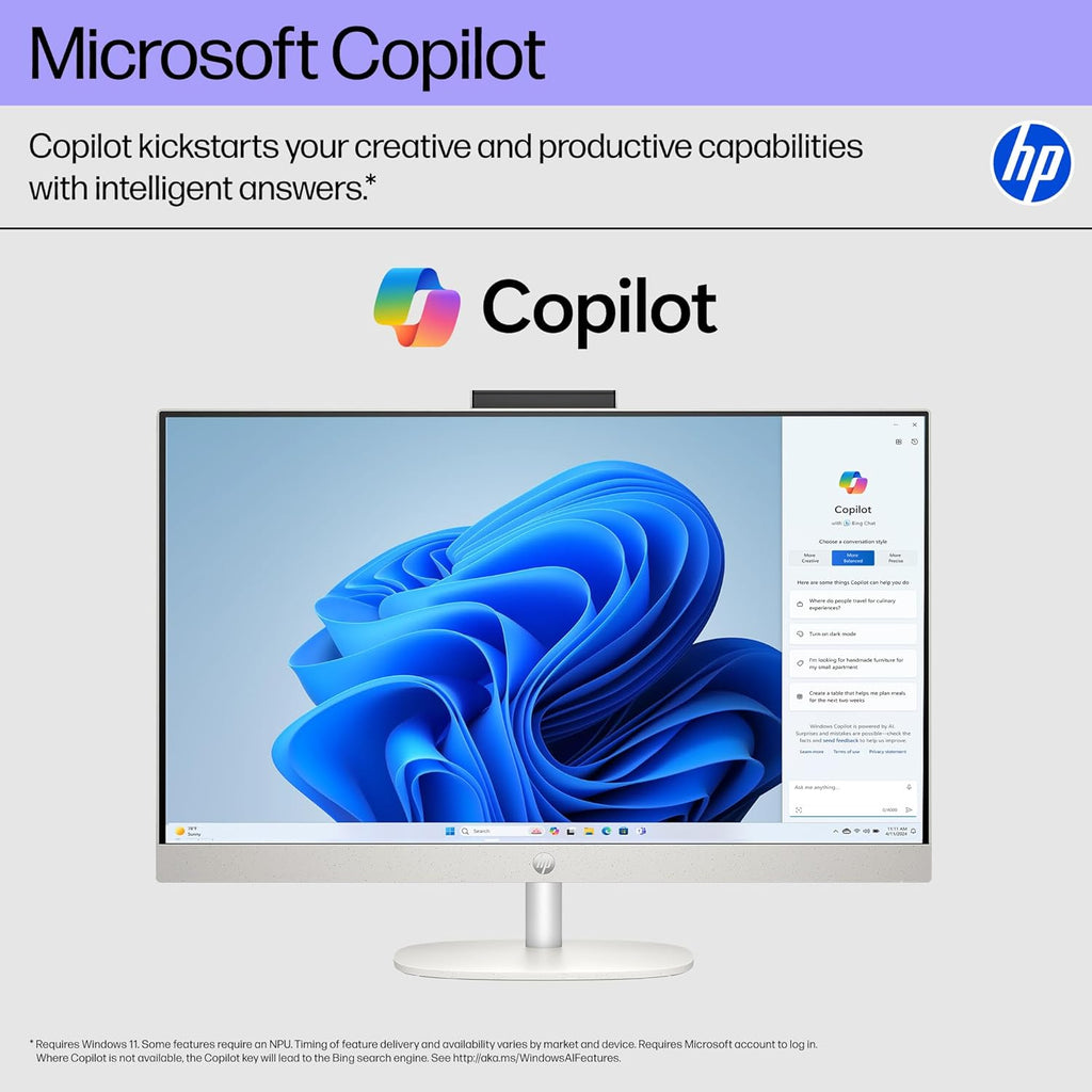 HP 27 inch All-in-One Desktop PC, FHD Touchscreen, AMD Ryzen 5 7520U, 8 GB RAM, 512 GB SSD, AMD Radeon Graphics, Windows 11 Home, Shell White, 27- cr0160 (2025)