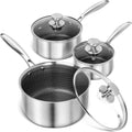 MICHELANGELO Triply Stainless Steel Pot Set, Hybrid Nonstick Saucepan Set with Lids, Induction Compatible Heavy Duty Sauce Pan 1QT & 2QT & 3QT, Honeycomb Interior, Dishwasher Safe Cookware - 6 Piece