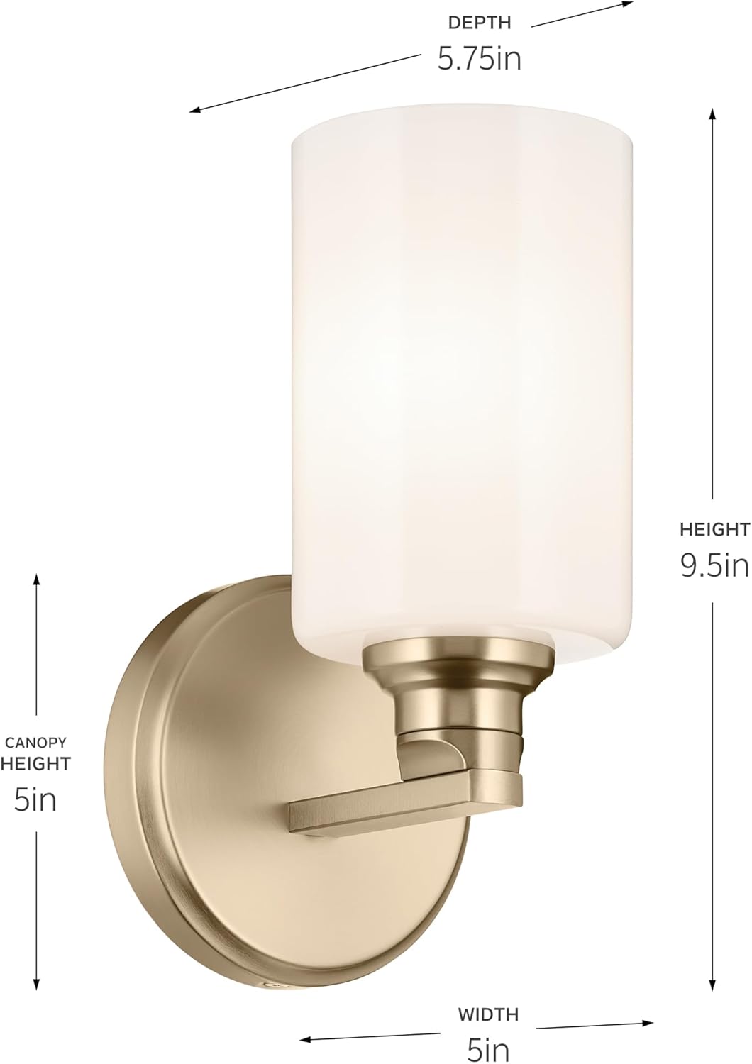 Kichler Gioe 5" 1-Light Wall Sconce Bathroom Vanity Light with Opal Glass in Champagne Bronze, Damp Rated for Powder Room, Kitchen, Hallway, Bedroom (5" W x 9.5" H), 55224CPZ