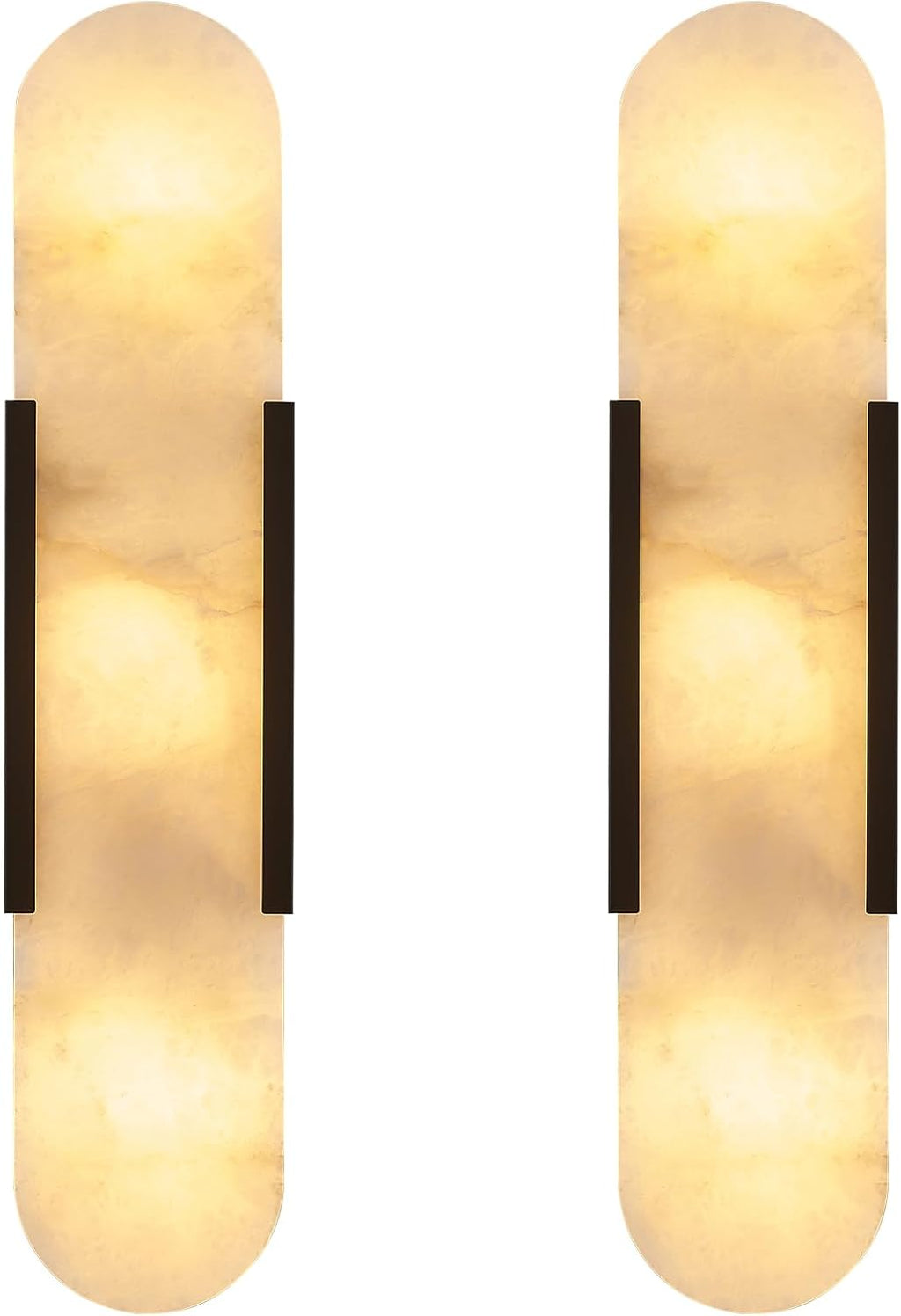 Black Modern Wall Sconces for Living Room, Alabaster Sconce Wall Light Fixtures Set of 2, Marble Sconce Lighting for Entryway Bathroom Bedroom
