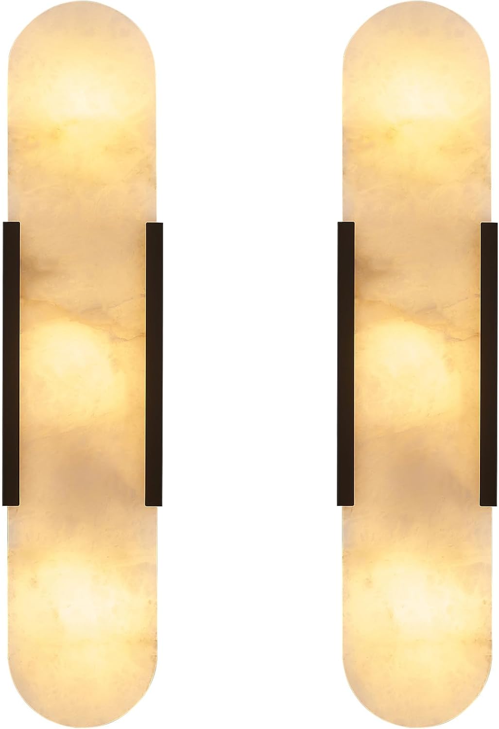 Black Modern Wall Sconces for Living Room, Alabaster Sconce Wall Light Fixtures Set of 2, Marble Sconce Lighting for Entryway Bathroom Bedroom