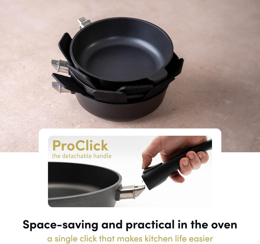 Hoffmann 11" BEST Nonstick Frying Pan with Lid – PFAS-Free, Made in Germany, High-Sided Premium Skillet, Removable Handle, Induction Ready, Heavy Cast Aluminum (StonIQ Series)
