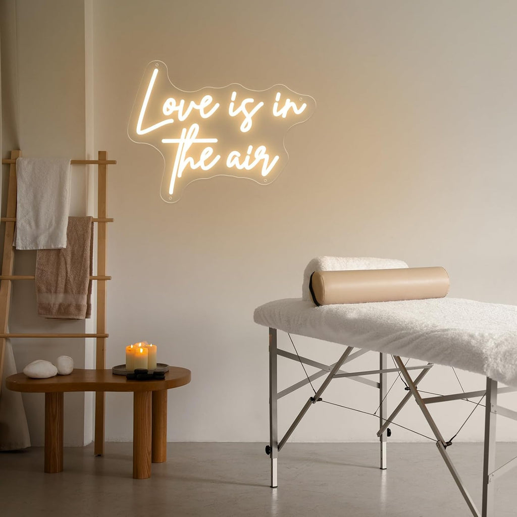 Love is in The Air Neon Sign Spa Beauty Room Brows Lashed Salon Studio LED Wall Art Decor For Business Stores Logo Barber Shops Led Indoor Custom Neon Lights Adapter Powered Warm White 65×49 CM