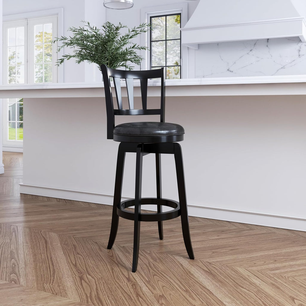 Hillsdale Presque Isle Wood Swivel Stool with Faux Leather Seat, Bar Height, Black