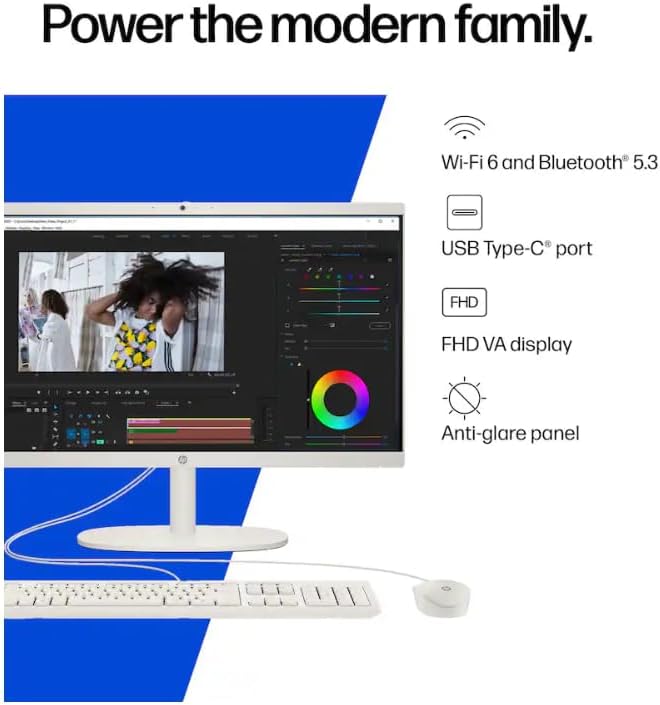 HP 22" All-in-One Desktop Computer, 8GB DDR5 RAM, 128GB UFS Storage,13th Gen Intel Quad-Core CPU, FHD VA Display, WiFi 6, Bluetooth 5.3, RJ45, USB-C (10Gbps), UHD Graphics, 720p Cam, Cashmere White