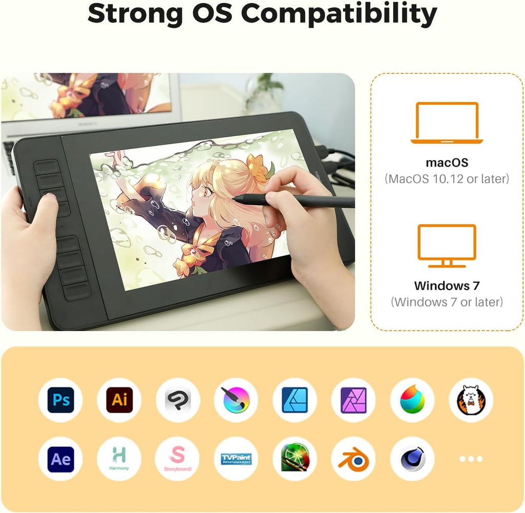 GAOMON PD1161 Drawing Tablet with Screen, Digital Art Tablet with Battery-Free Stylus, Tilt, 8 Shortcut Keys for Paint, Design, Illustration, Editing, 11.6-inch Graphics Tablet for Mac, Windows PC