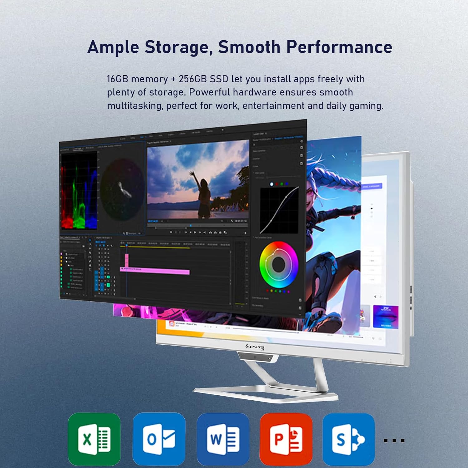 suevery All-in-One PC 21.5 AIO Desktop Computer Core I5, 256G SSD 16G RAM, Wi-Fi6, 1080P Gaming All in One 22" FHD Business Display for Home Office with Keyboard & Mouse (GB, 256)