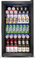 Feelfunn 3.2 Cu.Ft Mini Fridge with Glass Door - 126 Can Beverage Refrigerator Cooler for Drink Beer Wine Soda, Small Fridge for Bedroom Office Bar Dorm, 4 Adjustable Shelves, Black