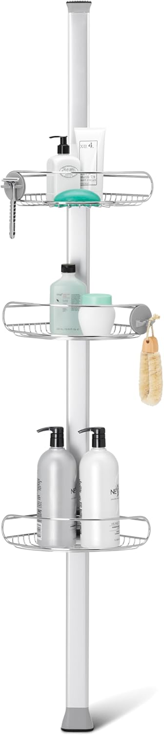 simplehuman 8' Tension Pole Shower Caddy, Stainless Steel and Anodized Aluminum