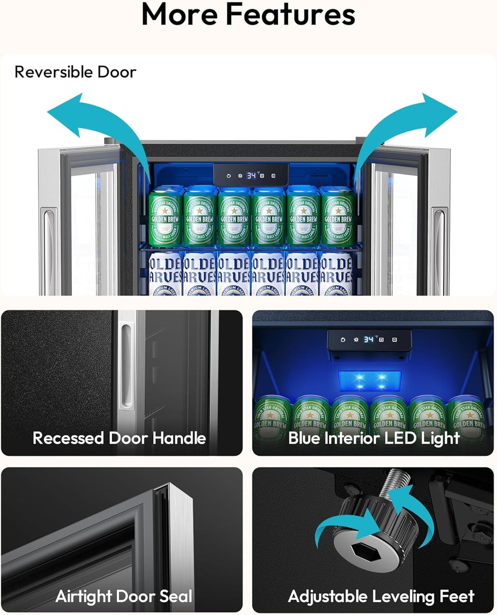 EUHOMY Mini Fridge 130 Can Beverage Refrigerator Cooler Glass Door for Soda Wine Beer, Beverage Cooler for Home, Bar, Office with Digital Temperature Control Adjustable Shelves, 3.2 Cu.Ft, Silver