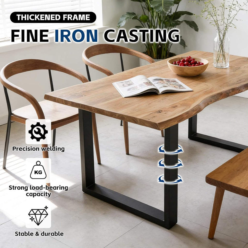 Industrial Solid Wood Dining Table,2" Solid Wood Top,Live Edge Style Kitchen Table for 4-8 People,Farmhouse Dining Room Table for Home, Restaurant or Coffee Shop