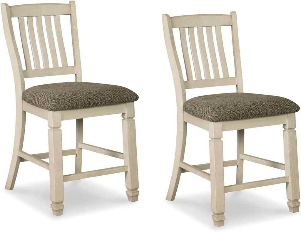 Signature Design by Ashley Bolanburg 24" Counter Height Farmhouse Barstool, 2 Count, Antique White