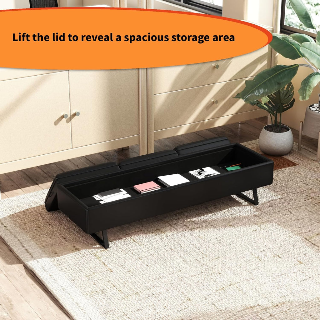 AIIT 3-Seat Waiting Room Bench - Reception Chair with Thickened PU Leather & Storage, Lobby Bench for Office Barber Store Salon Shop, Black