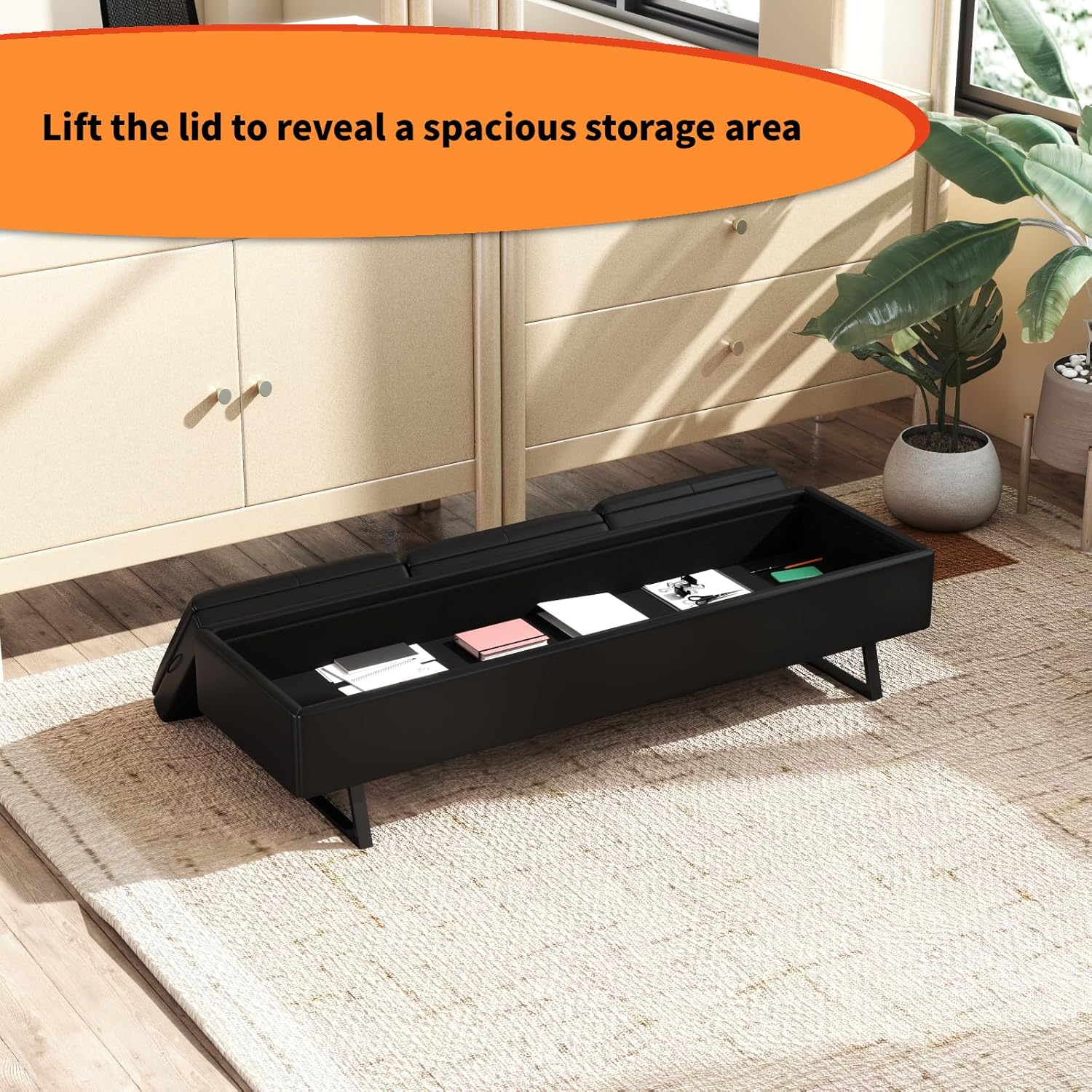 AIIT 3-Seat Waiting Room Bench - Reception Chair with Thickened PU Leather & Storage, Lobby Bench for Office Barber Store Salon Shop, Black