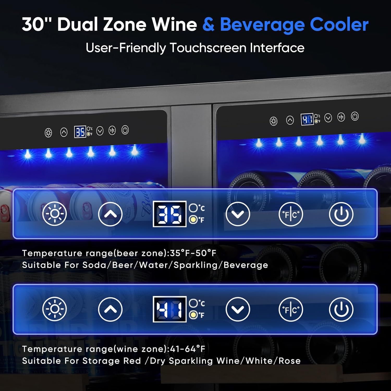 ORYMUSE 30" Stainless Steel Wine & Beverage Refrigerator - Dual Zone, Built-in/Freestanding with Upgraded Cooling - 30 Bottles & 110 Cans Capacity