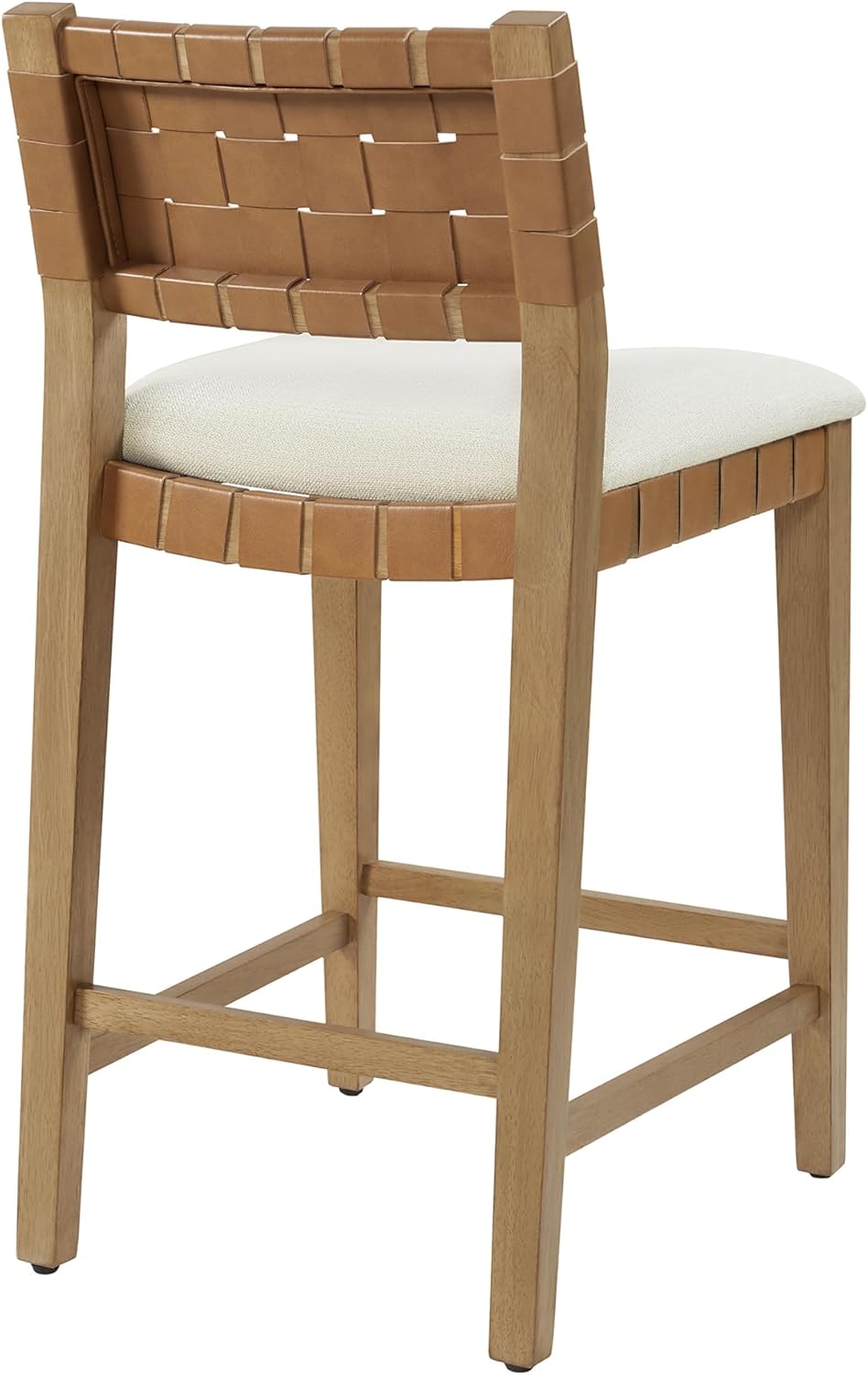 CHITA Woven Bar Stools Set of 3, 26" Counter Height Bar Stools with Backrest, Handwoven Counter Stools with Wood Frame for Kitchen Island & Home Bar, Saddle Brown