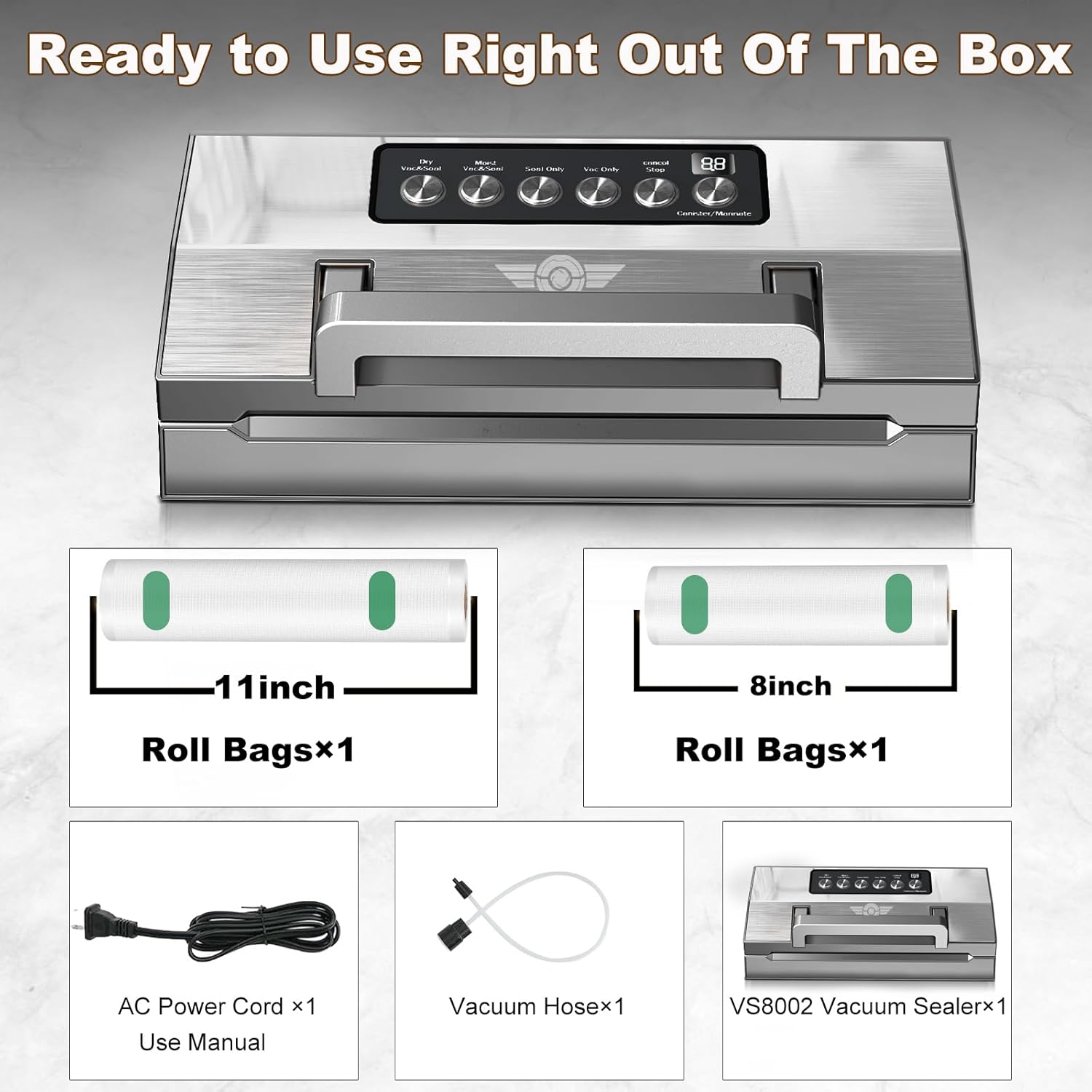 Precision Food Vacuum Sealer Machine, POWOT Fully Automatic Vacuum Sealing System, Commercial Food Vacuum Saver Pro, Double Heat Seal, Easy-Lock Handle, Built-in Cutter&Bag Storage, Hose&Bag Rolls