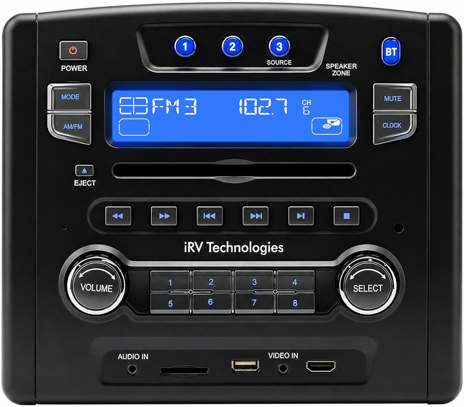 iRV Technology iRV34 AM/FM/CD/DVD/MP3/MP4 /USB/SD/HDMI/Digital2.1/Surround Sound/Bluetooth 3 Zones wall mount RV Radio Stereo