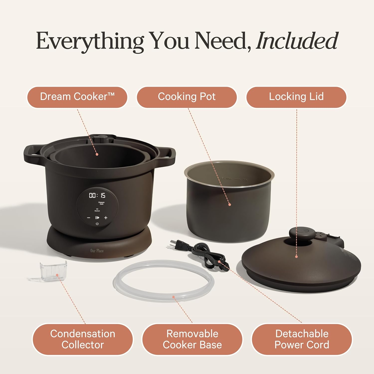 Our Place Dream Cooker | 6 Qt Ceramic Nonstick Multicooker & Pressure Cooker with Touchscreen Controls & Auto Steam Release | 4 Modes: Pressure Cook, Sauté/Sear, Slow Cook & Warm | Char