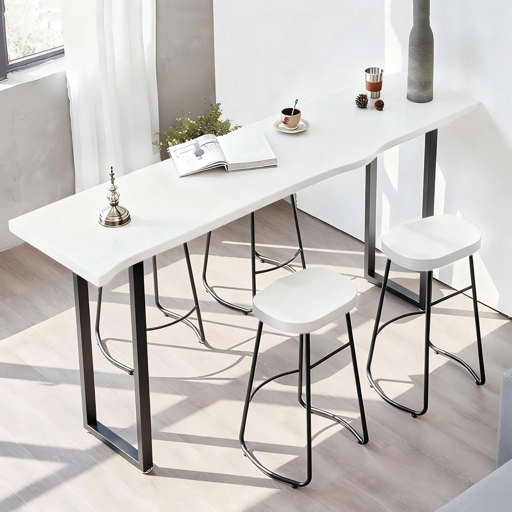 Solid Wood Bar Table, Metal Frame High Top Table, Rustic Industrial Pub Table, Narrow Long Height Tables for Kitchen Living Room Coffee Shop Small Space (no Stool Included)