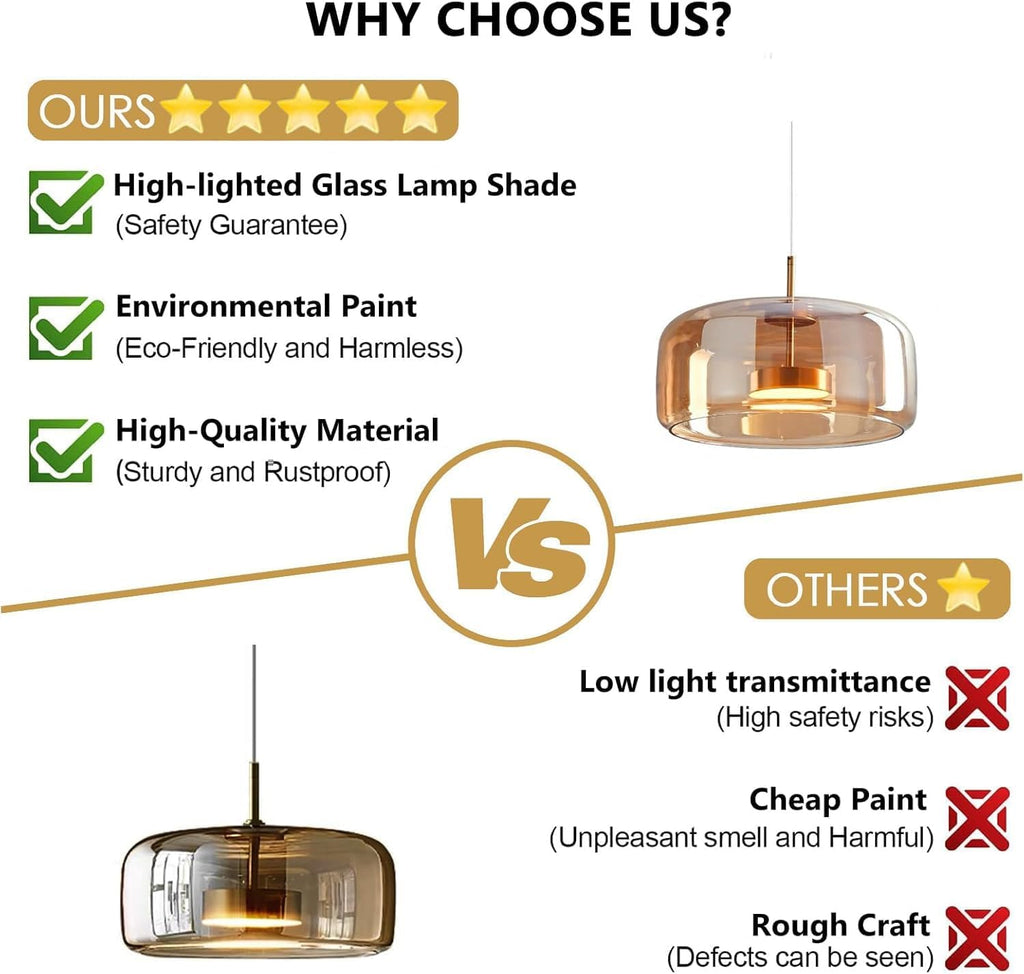 Amber Glass Chandelier Round Pendant Light for Kitchen Island Modern Amber Glass Lampshade with Hanging Lights for Dining Room Living Room Bedroom Coffee Shop Aisle Corridor (A Style)