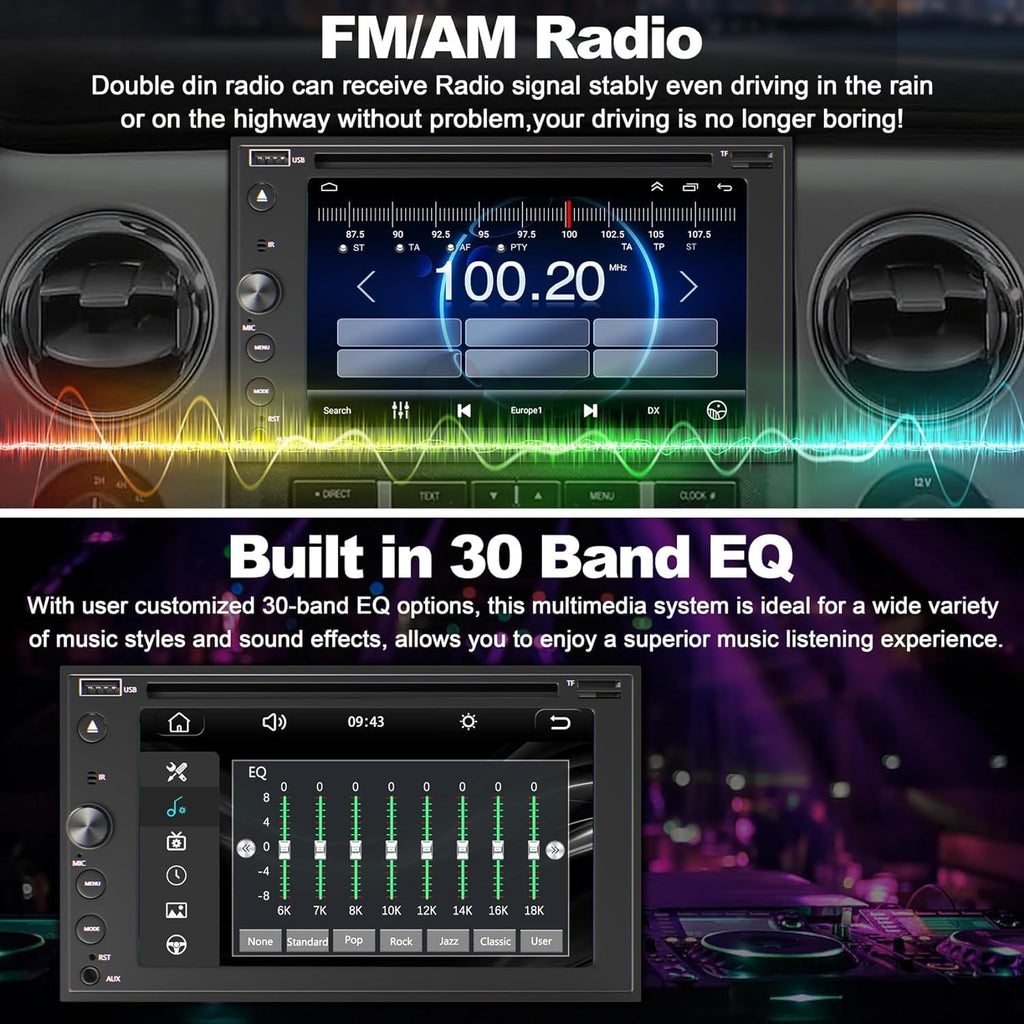 Double Din Car Stereo with Carplay & Android Auto, Adapter-Universe 7 Inch Car Radio with CD/DVD Player Support Back up Camera, Bluetooth & Voice Control, Mirror Link, Subwoofer, SWC, Subwoofer, AM/FM