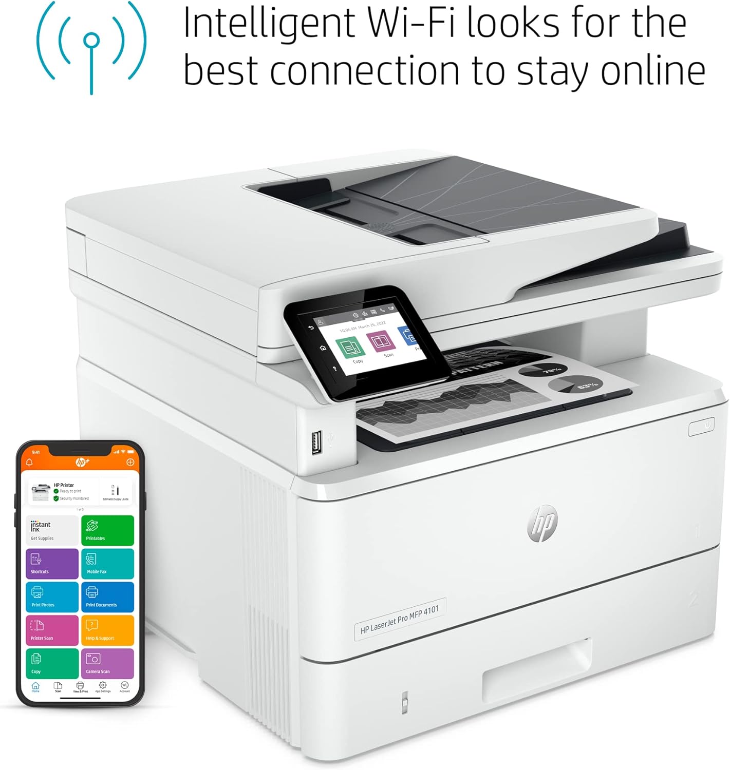 HP LaserJet Pro MFP 4101fdwe Wireless Black & White Printer with HP+ Smart Office Features and Fax (Renewed)