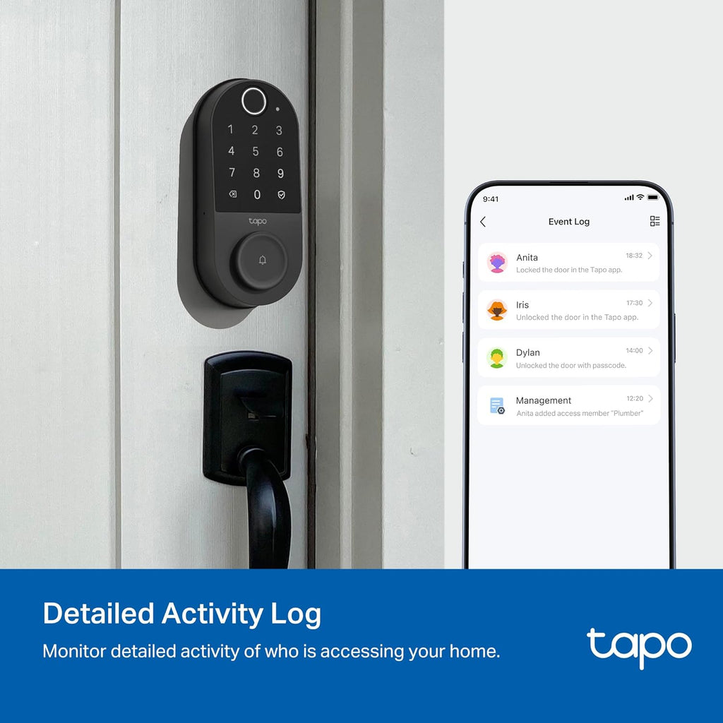 Tapo Smart Wi-Fi Door Lock, Deadbolt | Keyless Entry, Fingerprint Recognition, Touchscreen Keypad & in-App Monitoring with Scheduled Access|1-Year Rechargeable Battery | BHMA Grade 2 | DL110