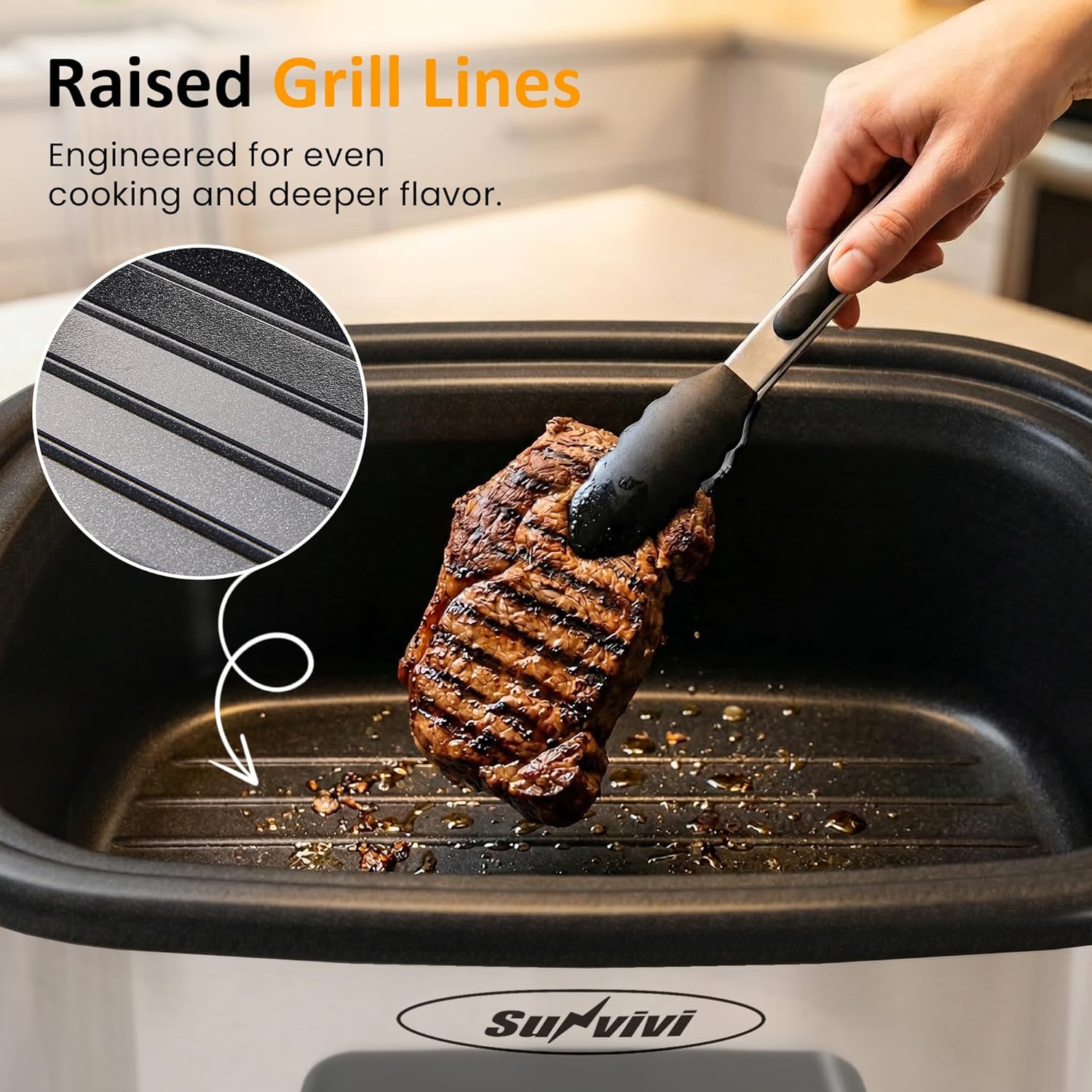 Sunvivi Slow Cooker Roaster Oven 6.5 Quart, 11 in 1 Programmable Multi-Cooker with Digital Timer, Temp Control, Keep Warm, Removable Nonstick Pot & Dishwasher-Safe Glass Lid, Sliver
